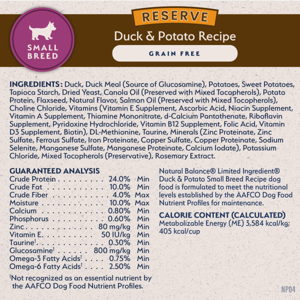 Natural Balance Dry Dog Food Limited Ingredient Diet Small Breed Bites Duck & Potato 5.44kg