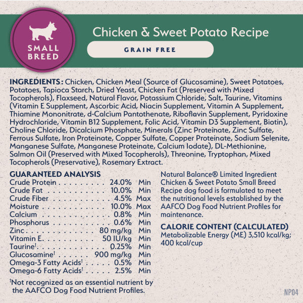 Natural Balance LID Chicken & Sweet Potato Dry Dog Food for Small Breed 1.8kg