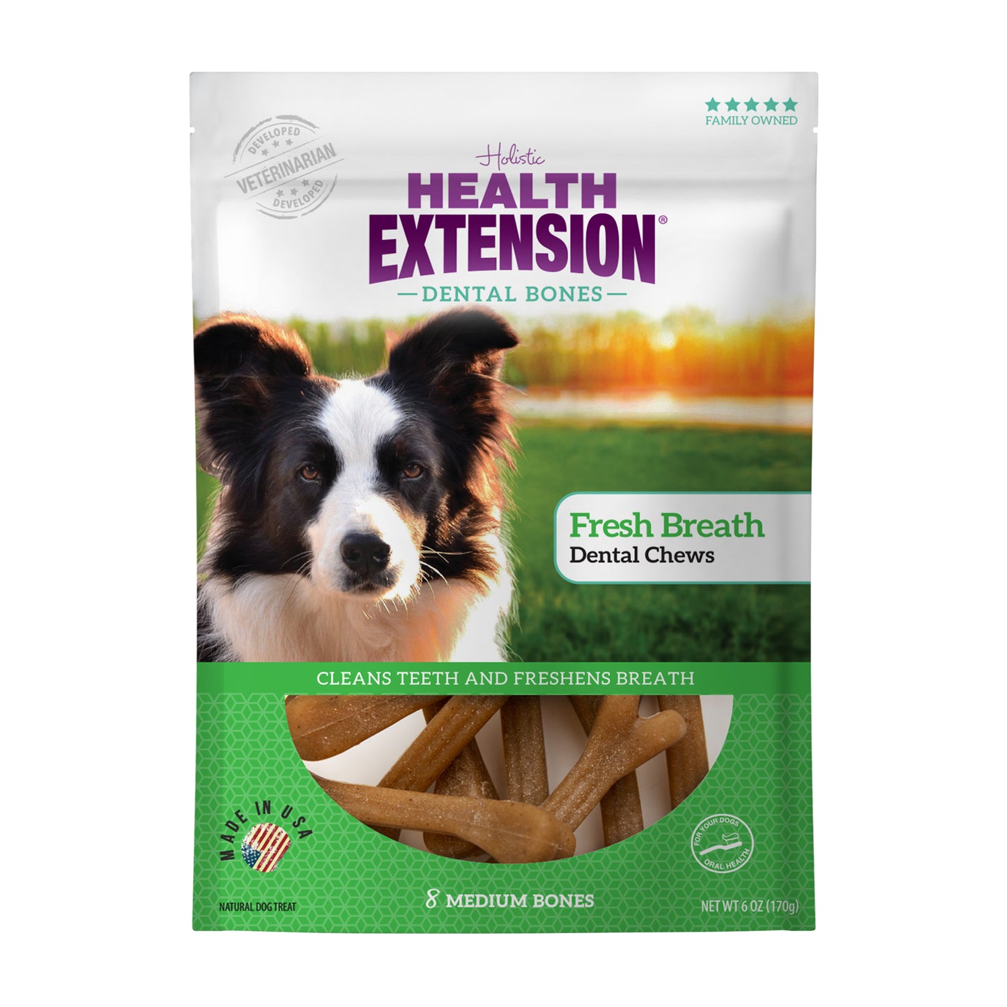 Health Extension Medium Fresh Breath Dental Chews for Dogs 8 pcs. 170g