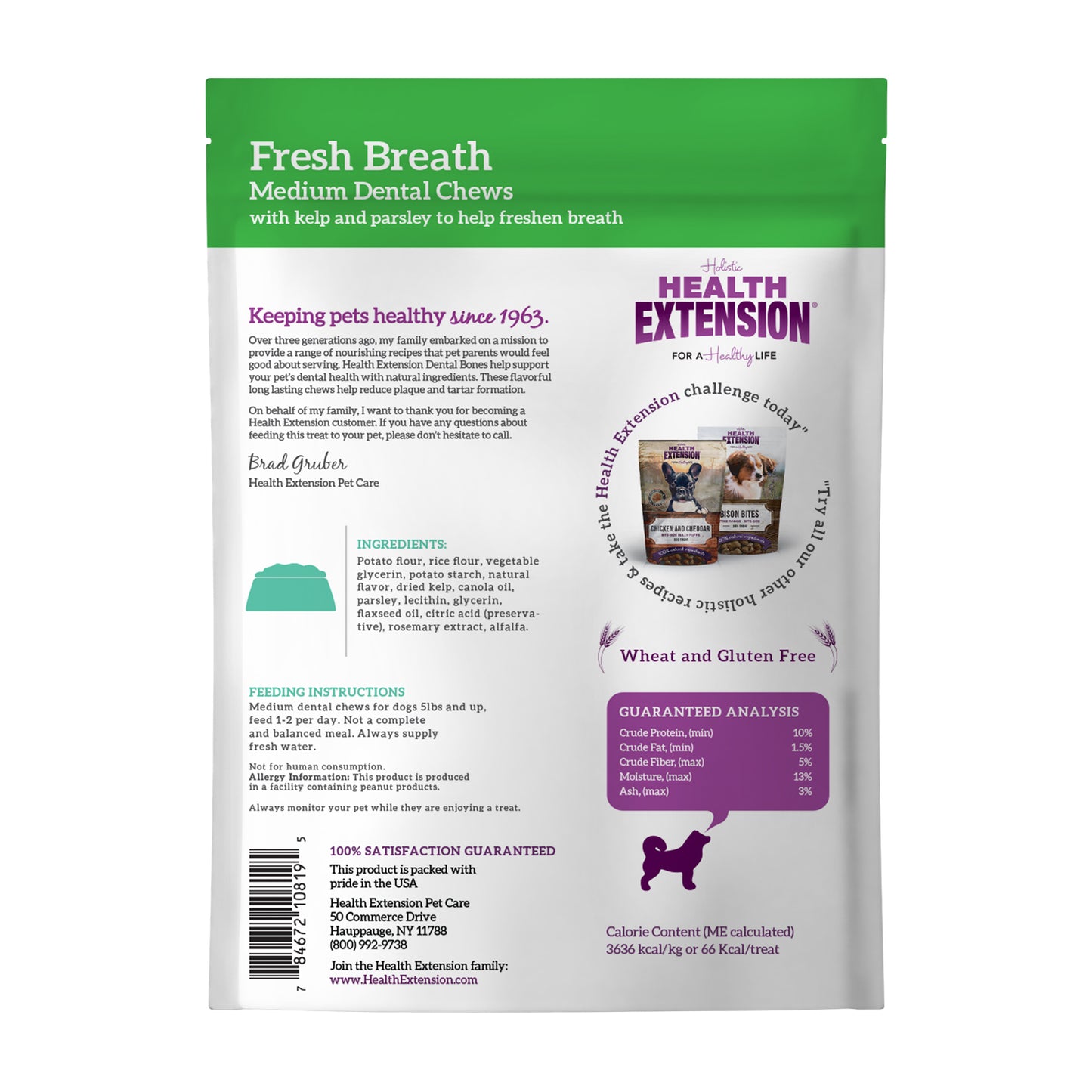 Health Extension Medium Fresh Breath Dental Chews for Dogs 8 pcs. 170g