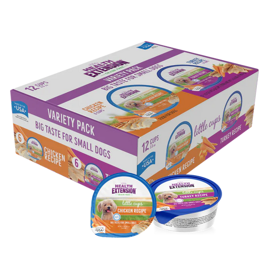 Health Extension Little Cups Grain-free Wet Dog Food Chicken Recipe & Turkey Recipe Variety Box 12 cups x 99.2g