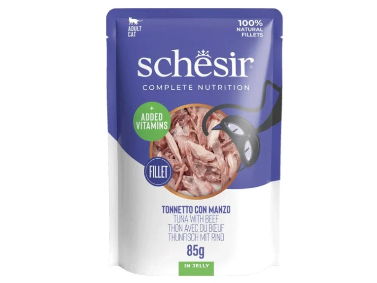 Schesir Complete Nutrition Tuna with Beef Fillet in Jelly Wet Cat Food Pouch 85g