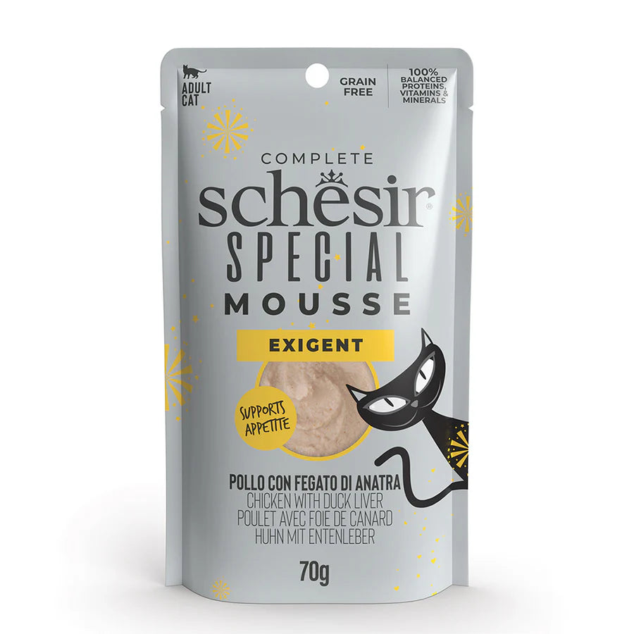 Schesir Special Mousse Exigent Supports Appetite Chicken with Duck Liver Wet Cat Food 70g