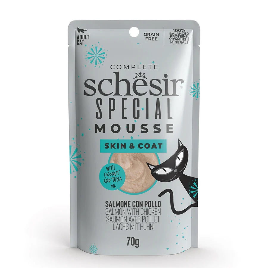 Schesir Special Mousse Skin and Coat Salmon with Chicken Wet Cat Food Pouch 70g