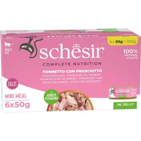 Schesir Complete Nutrition Tuna with Ham Fillet in Jelly Wet Cat Food 6 x 50g