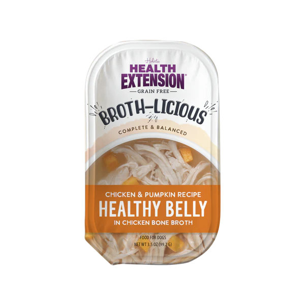 Health Extension Grain-free Broth-licious Healthy Belly Chicken & Pumpkin Recipe in Chicken Bone Broth Wet Dog Food 99.2g