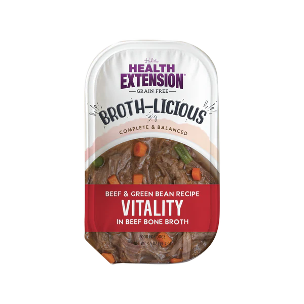 Health Extension Grain-free Broth-licious Vitality Beef & Green Bean Recipe in Beef Bone Broth Wet Dog Food 99.2g