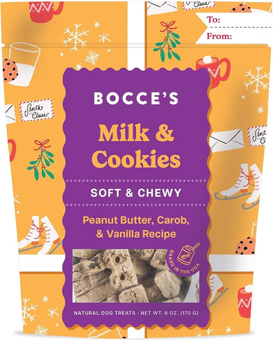 Bocce's Bakery Milk & Cookies Soft & Chewy Peanut Butter, Carob & Vanilla Recipe Dog Treats 170g