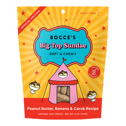Bocce's Bakery Big Top Sundae Soft & Chewy Peanut Butter, Banana & Carob Recipe Dog Treats 170g