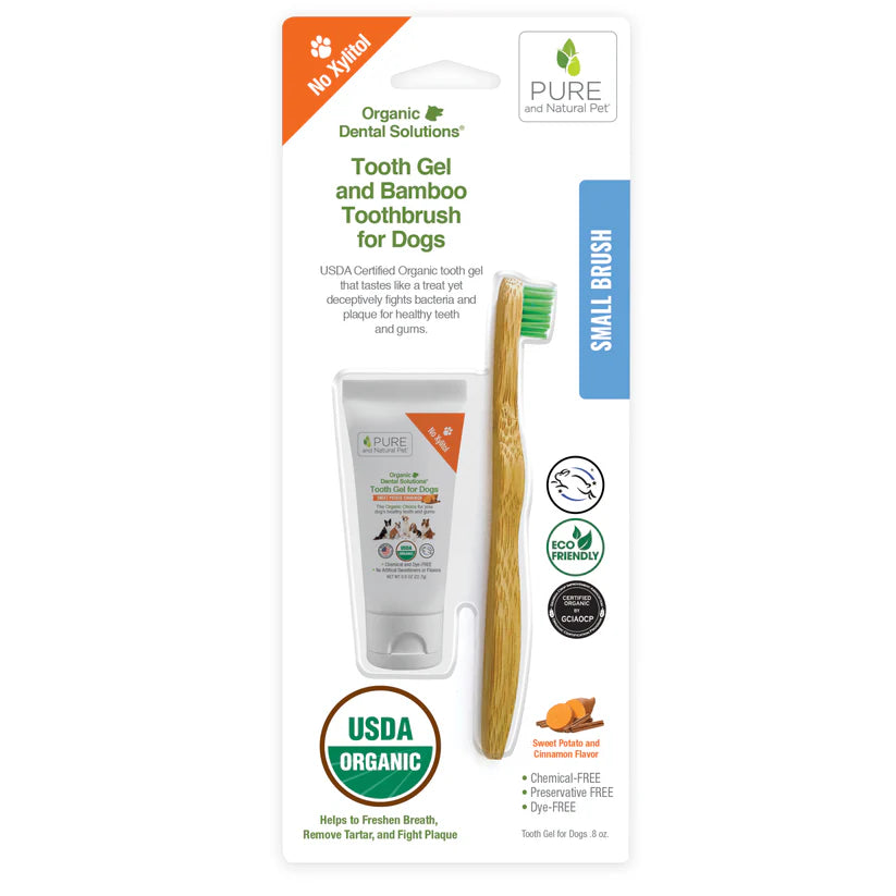 Pure and Natural Pet USDA Organic Dental Kit Toothgel and Small Bamboo Toothbrush for Dogs