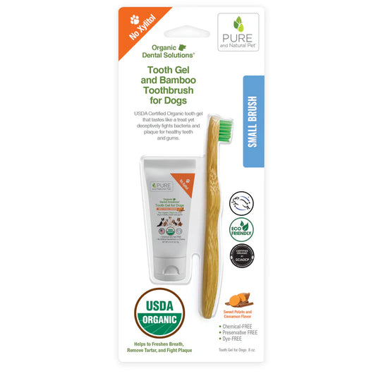 Pure and Natural Pet USDA Organic Dental Kit Toothgel and Small Bamboo Toothbrush for Dogs