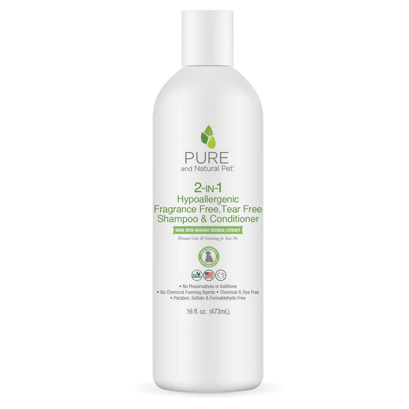 Pure and Natural Pet 2-in-1 Hypoallergenic Fragrance-free Shampoo & Conditioner for Cats and Dogs 473ml