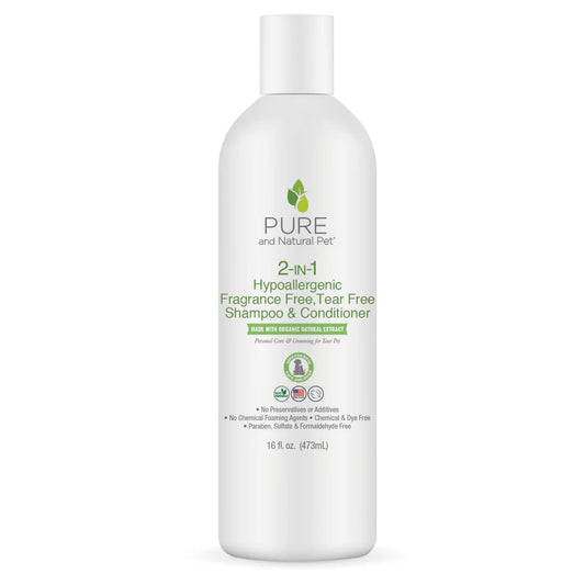 Pure and Natural Pet 2-in-1 Hypoallergenic Fragrance-free Shampoo & Conditioner for Cats and Dogs 473ml