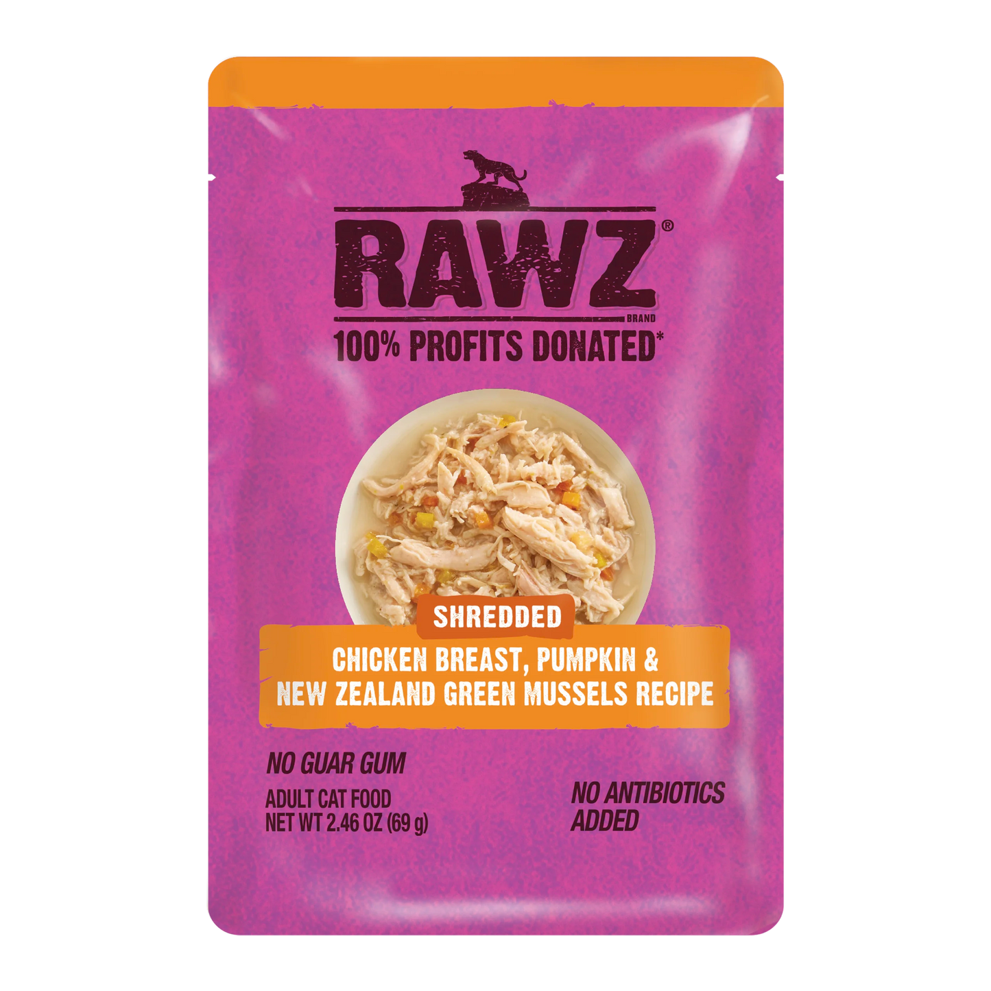 Rawz Shredded Chicken, Pumpkin and Mussels Wet Cat Food 69g