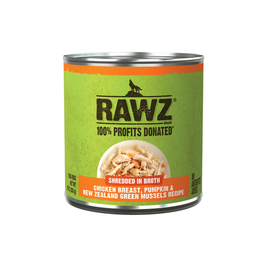 Rawz Shredded in Broth Chicken, Pumpkin and Mussels Wet Dog Food 283g