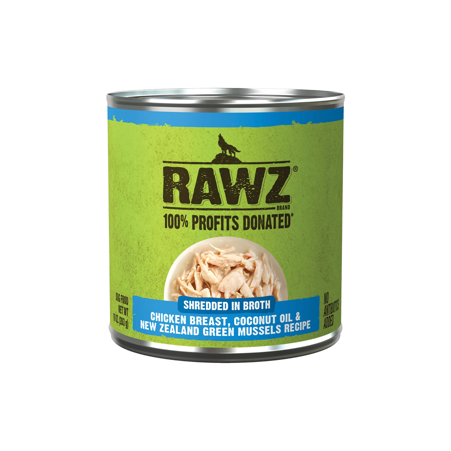 Rawz Shredded in Broth Chicken, Coconut Oil and Mussels Wet Dog Food 283g