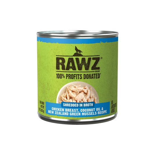 Rawz Shredded in Broth Chicken, Coconut Oil and Mussels Wet Dog Food 283g