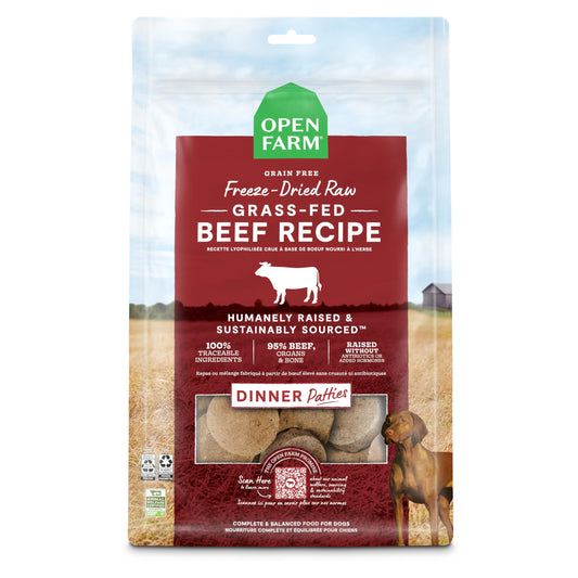 Open Farm Freeze-dried Raw Grass-fed Beef Recipe Patties Dry Dog Food 297g