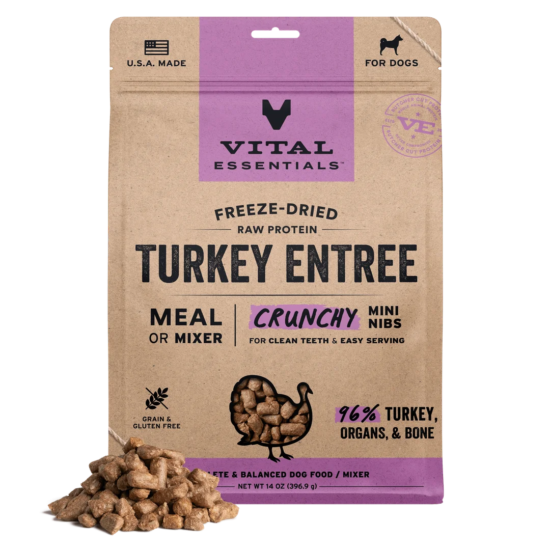 Vital Essentials Freeze-dried Raw Protein Turkey Entrée Cruncy Mini Nibs Dog Treat 396g