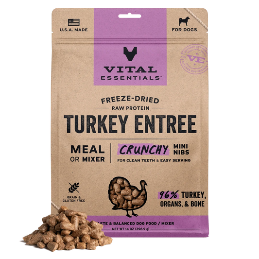 Vital Essentials Freeze-dried Raw Protein Turkey Entrée Cruncy Mini Nibs Dog Treat 396g