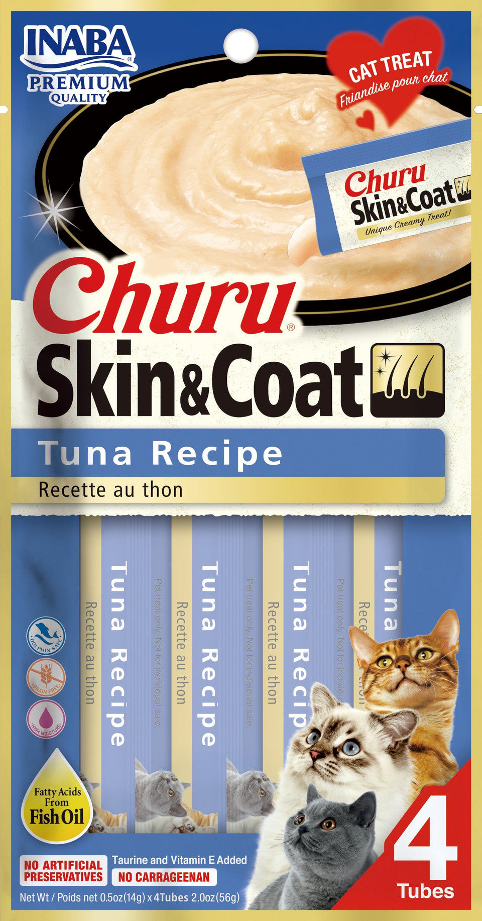 Inaba Churu Skin and Coat Tuna Recipe Cat Treats 4 x 14g