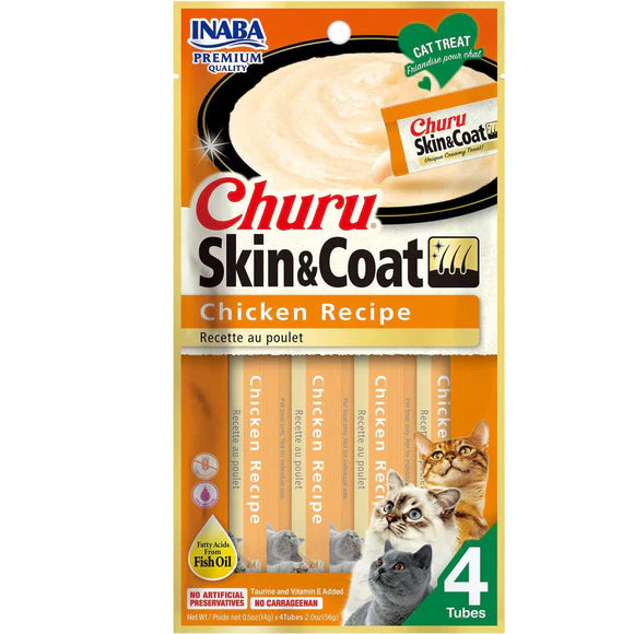 Inaba Churu Skin and Coat Chicken Recipe Cat Treats 4 x 14g