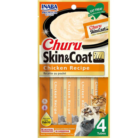 Inaba Churu Skin and Coat Chicken Recipe Cat Treats 4 x 14g