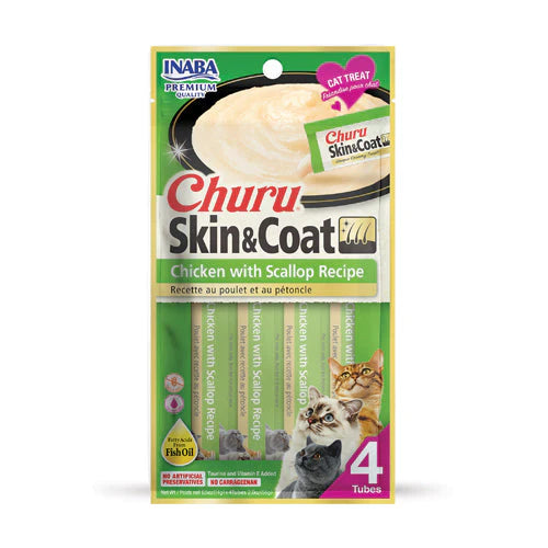Inaba Churu Skin and Coat Chicken and Scallop Recipe Cat Treats 4 x 14g