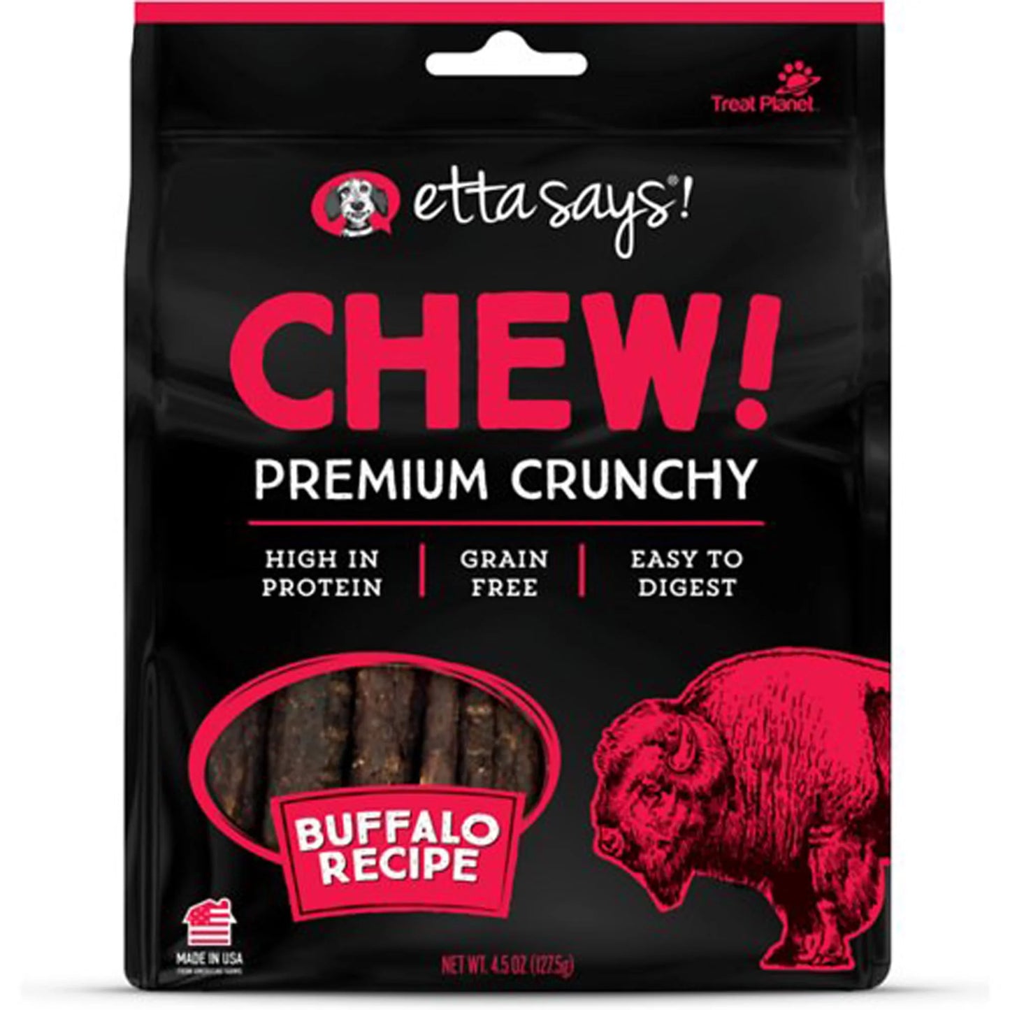 Etta Says Chew! Crunchy Buffalo Recipe Dog Treats 127.5g