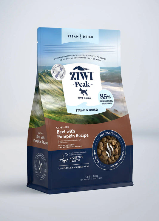 Ziwi Peak Steam-Dried Beef and Pumpkin Dry Dog Food 800g