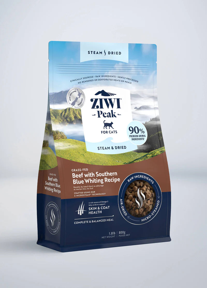 Ziwi Peak Steam-Dried Beef and Blue Whiting Dry Cat Food 800g