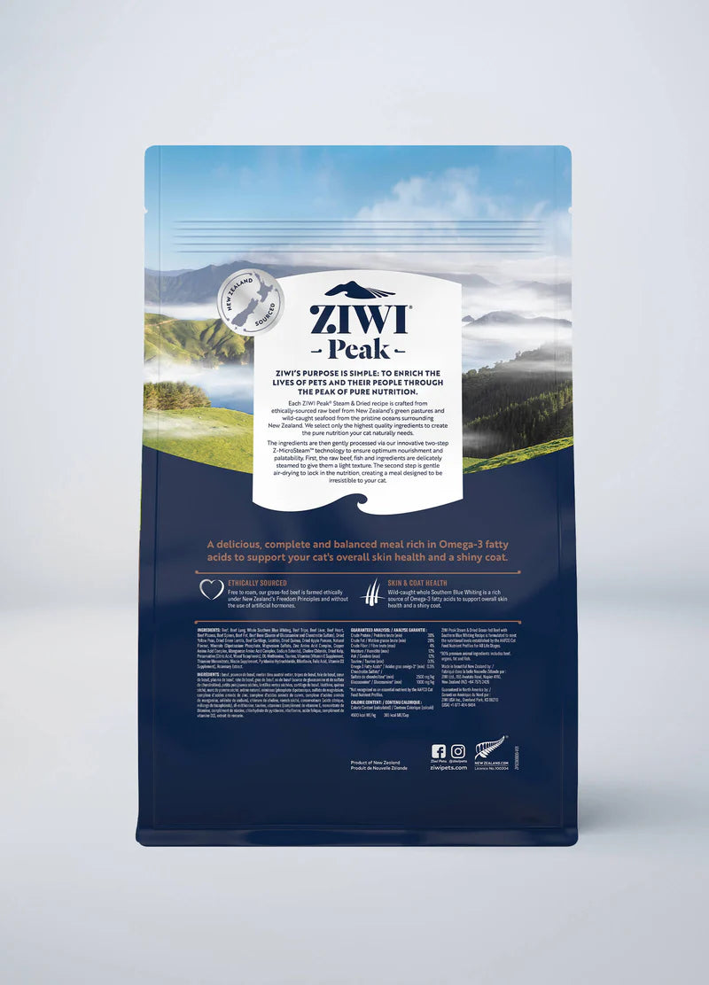 Ziwi Peak Steam-Dried Beef and Blue Whiting Dry Cat Food 800g
