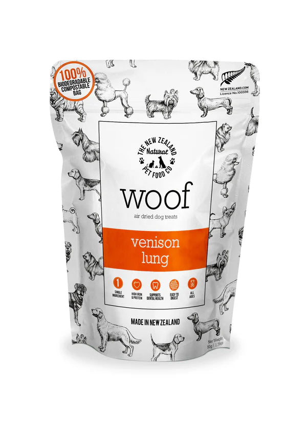 The New Zealand Pet Co Woof Air-dried Venison Lung Dry Dog Food 50g