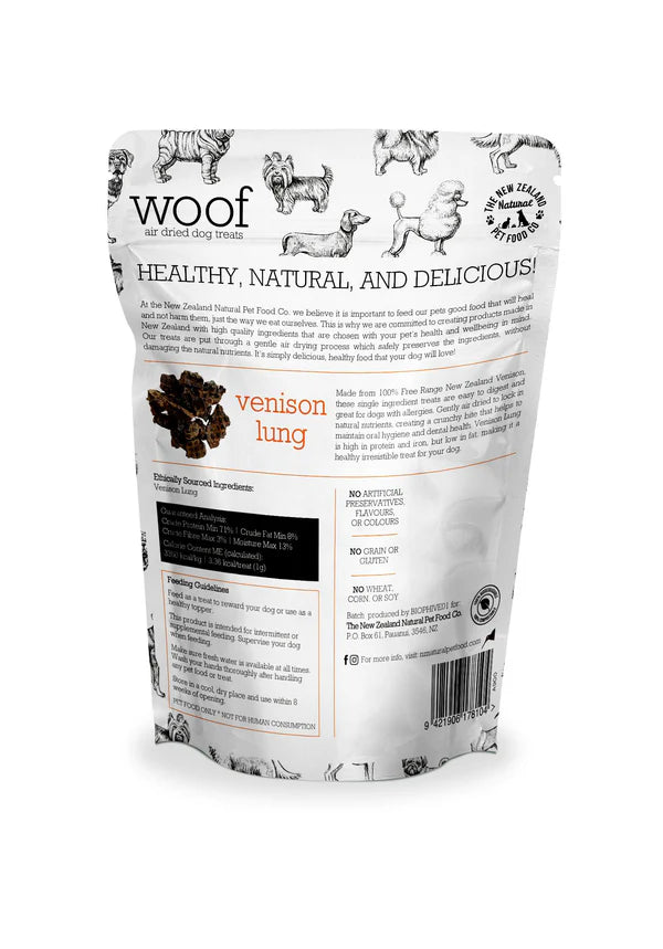 The New Zealand Pet Co Woof Air-dried Venison Lung Dry Dog Food 50g