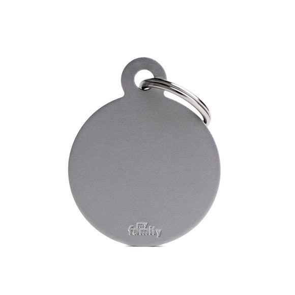 My Family Basic Aluminum Big Grey Circle Pet ID Tag