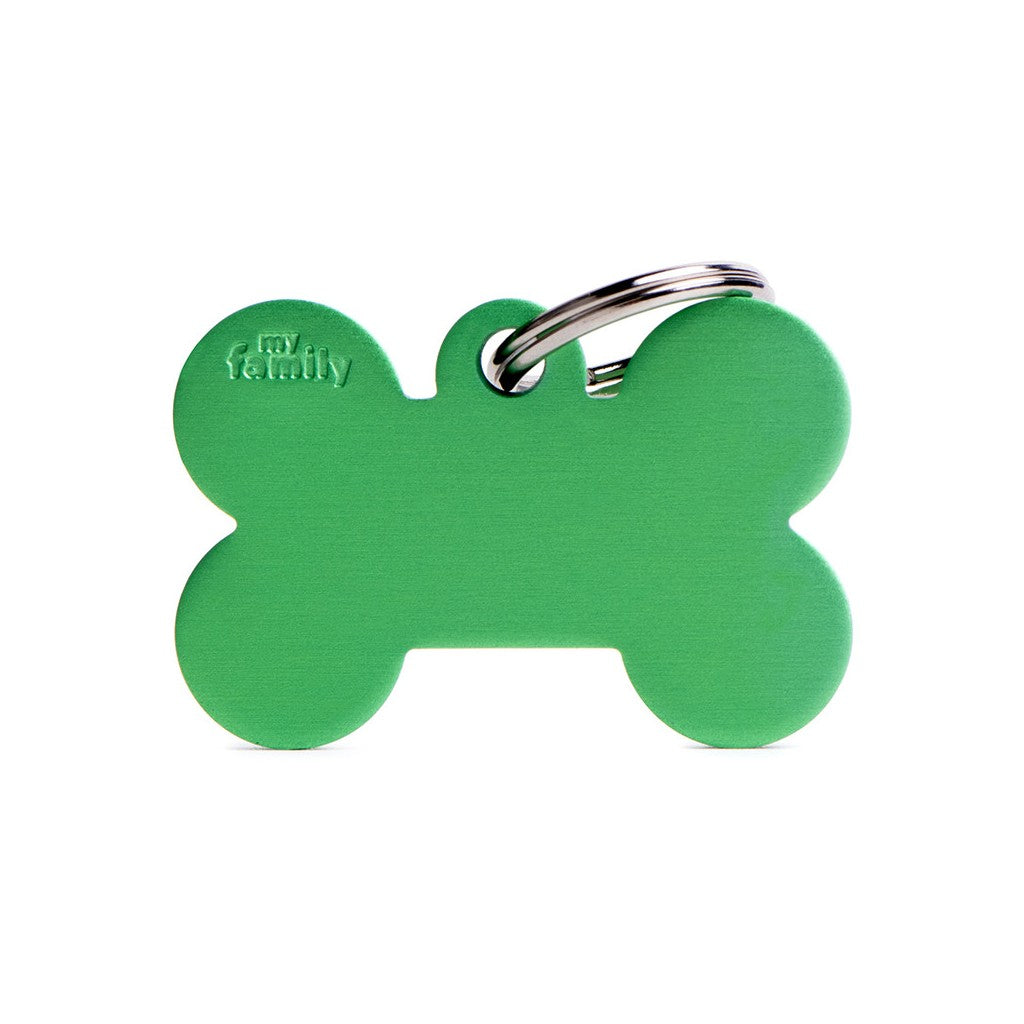 My Family Basic Aluminum Small Green Bone Pet ID Tag