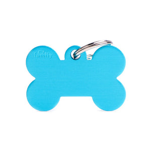 My Family Basic Aluminum Big Light Blue Bone Pet ID Tag