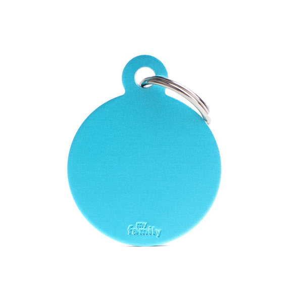 My Family Basic Aluminum Big Light Blue Circle Pet ID Tag