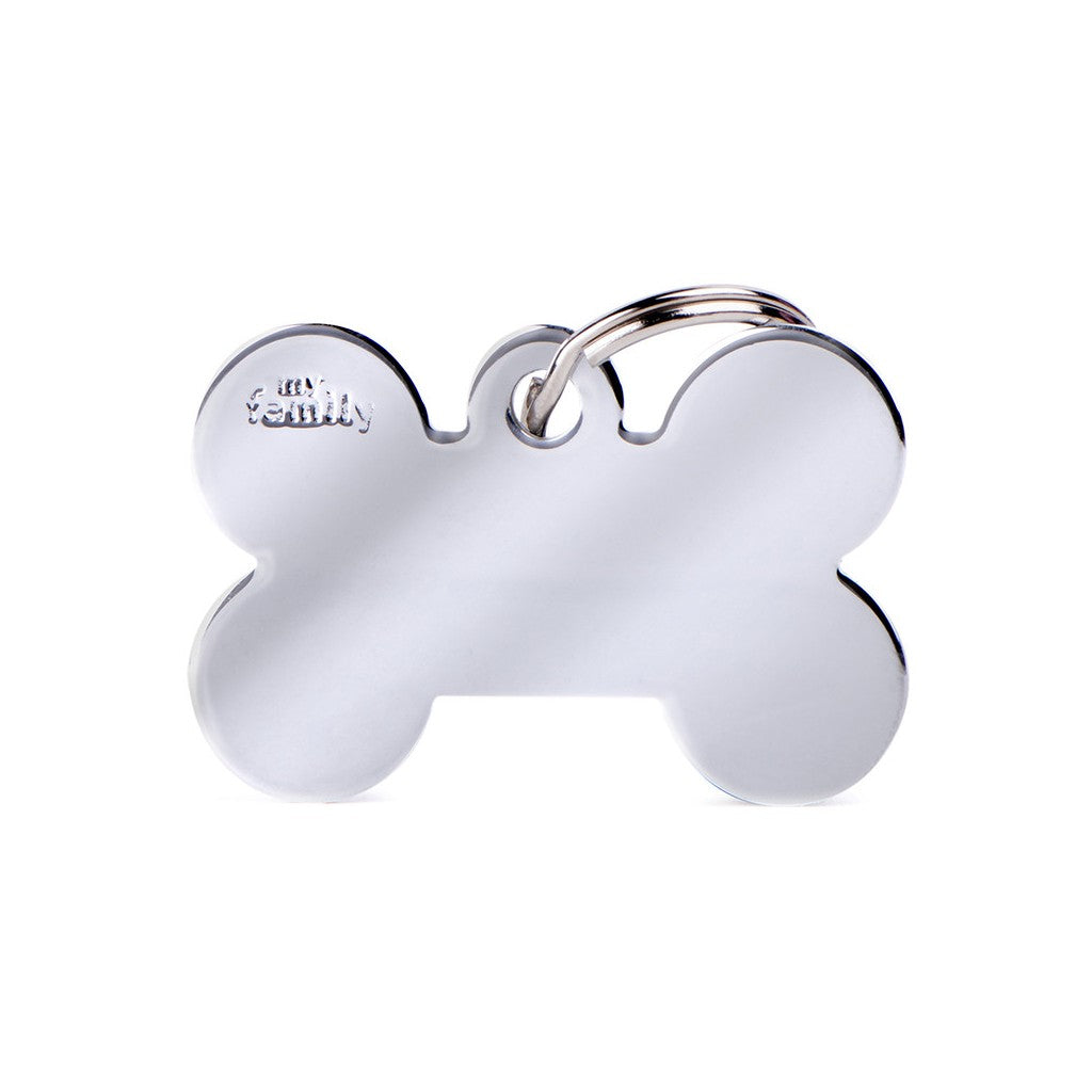 My Family Basic Chrome Small Bone Pet ID Tag