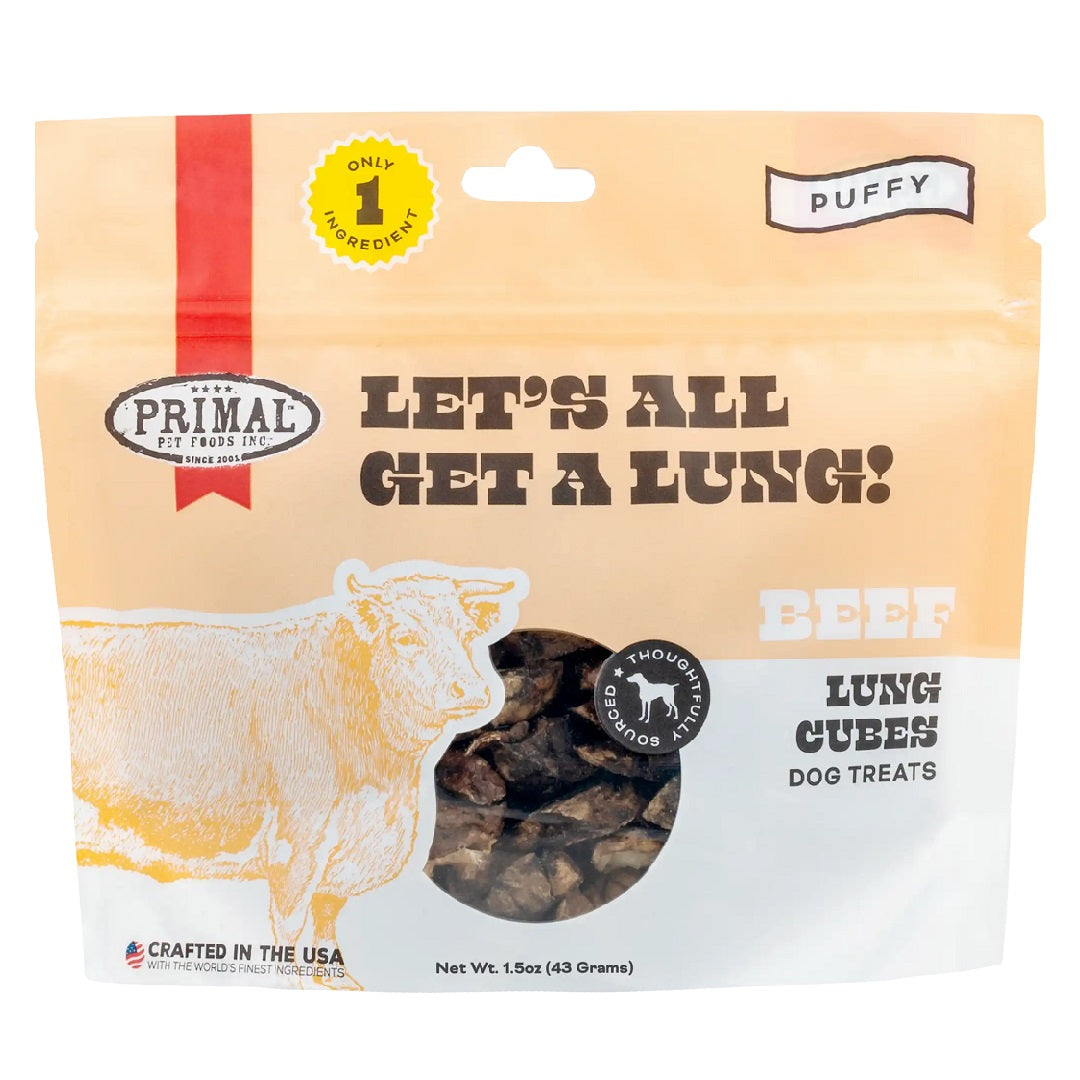 Primal Pet Food Beef Lung Cubes Dog Treats 43g Bow & Wow