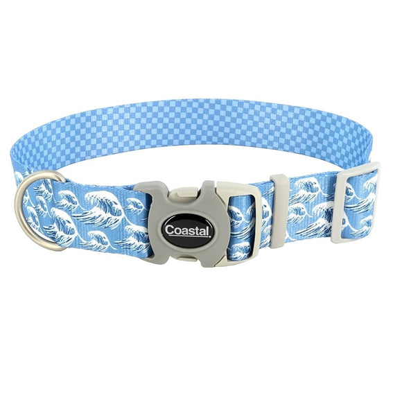 Coastal Pet Sublime Waves Checkers Blue Dog Collar 12-18in