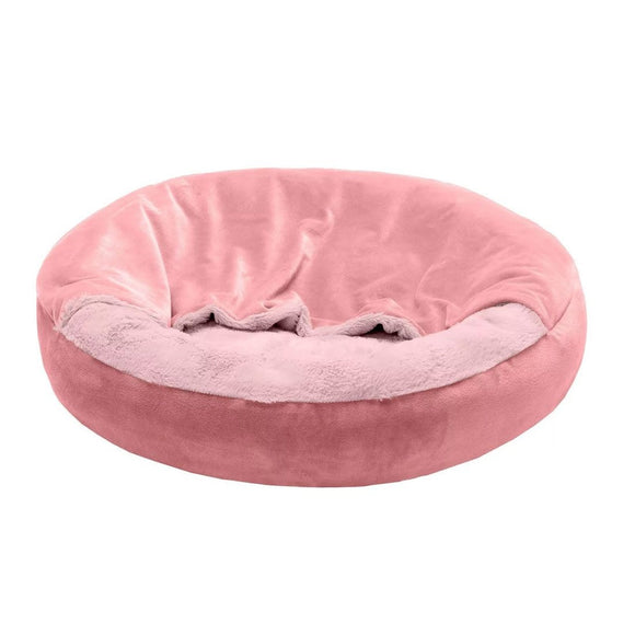FurHaven Cat Bed Wave Fur Donut Pink Small