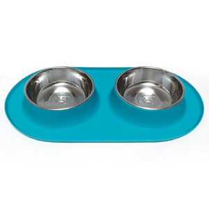Messy Mutts Blue Double Feeder