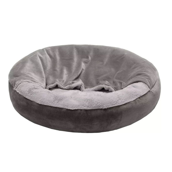 FurHaven Cat Bed Wave Fur Donut Gray Small