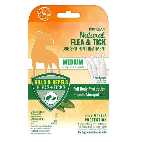 Tropiclean Flea and Tick Spot On Treatment for Dogs Medium 4 Pack