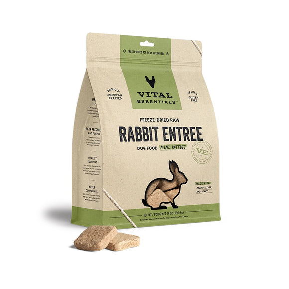 Vital Essentials Freeze-Dried Raw Rabbit Mini Patties for Dogs 396g