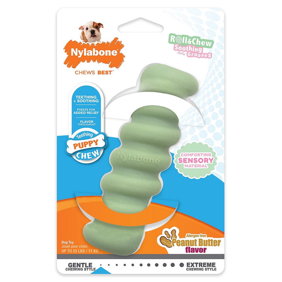 Nylabone Dog Toy Pup Sensory Teeth Stick Peanut Butter Small