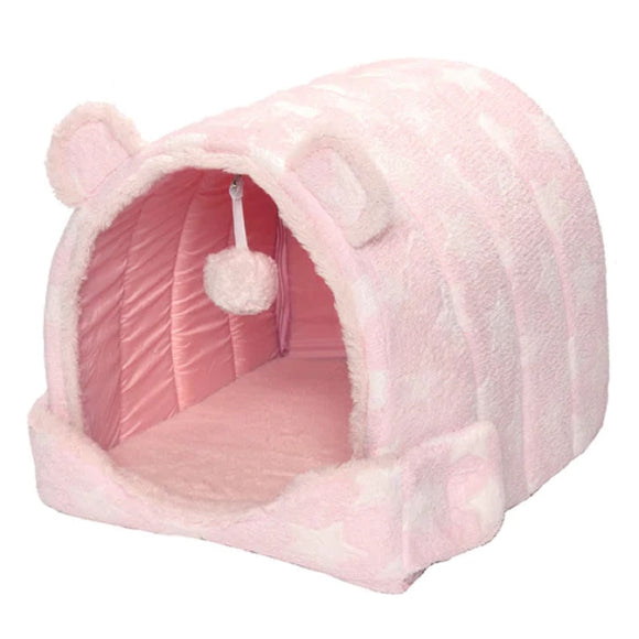 FurHaven Cat Bed Cozy Cave Stars Pink Small