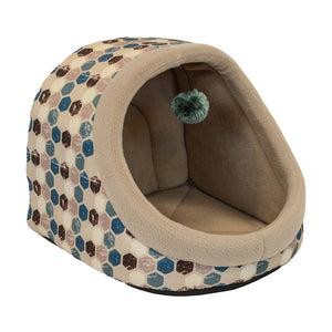 Dallas Cat Bed Hooded Geo With Play Toy 14 In