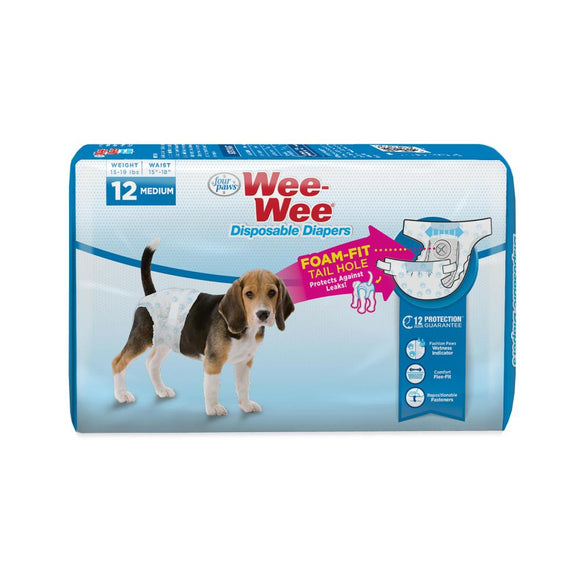 Four Paws Wee Wee Diaper Disposable Medium 12 Ct